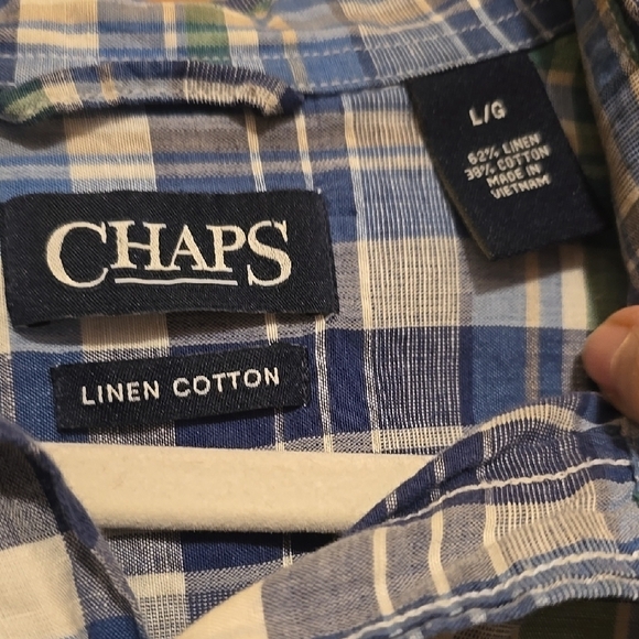 Chaps Blue & White Linen Blend Short Sleeve Casual Button Down Shirt L - Picture 2 of 3